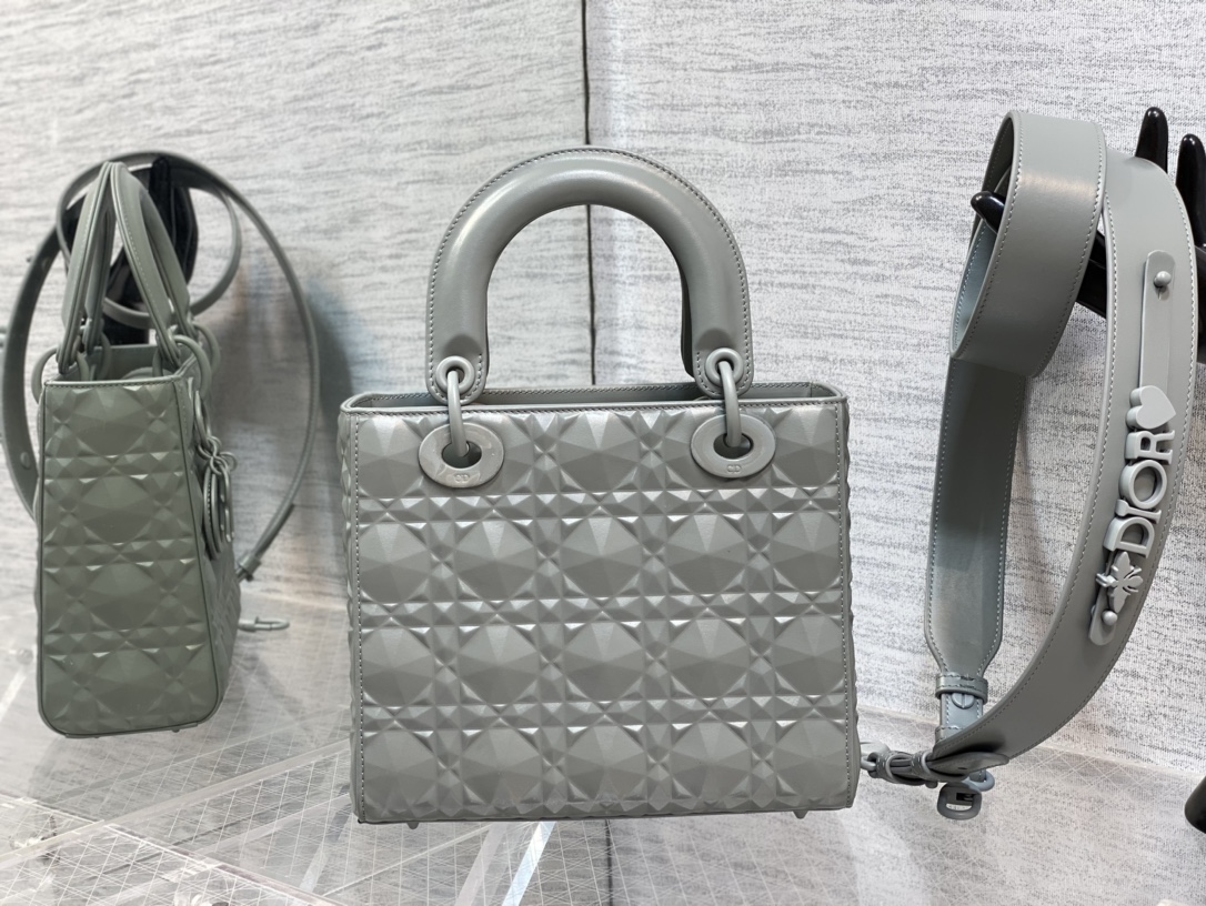 Small Lady Dior My ABCDior Bag Gray Cannage Calfskin with Diamond Motif